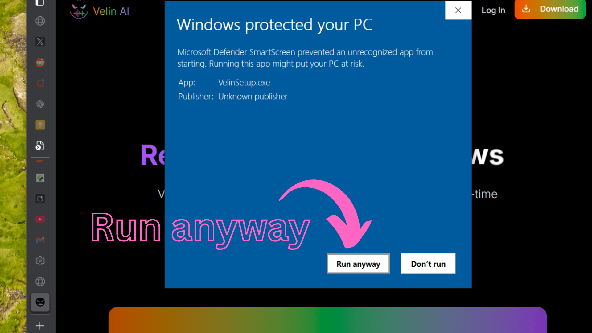 Click 'Run anyway' to proceed